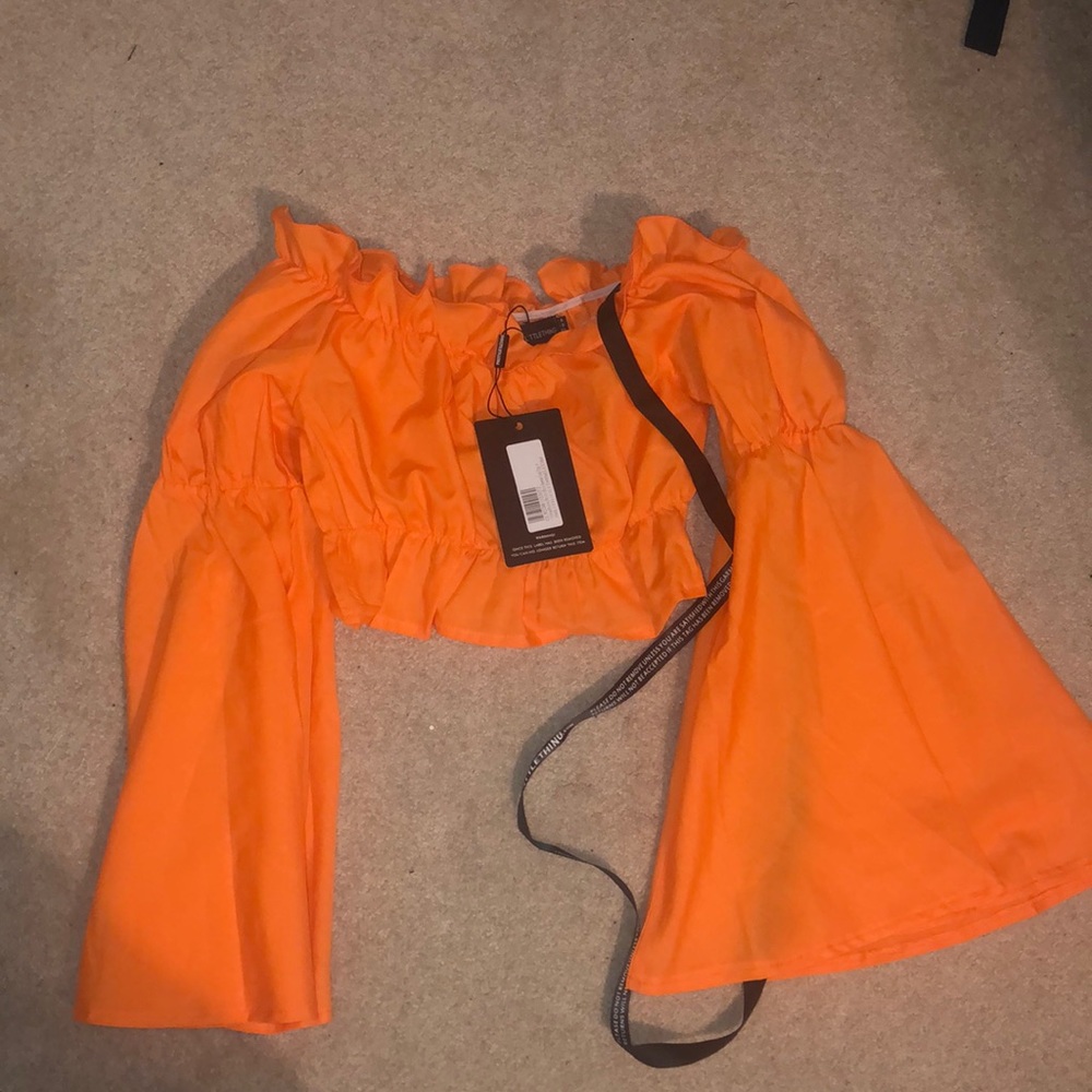 Orange flare sleeve crop top